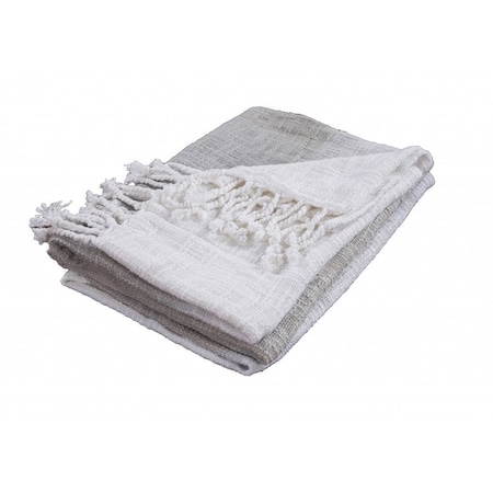 Homeroots 50" X 60" Gray and White Woven Cotton Ombre Throw Blanket with Fringe 516581
