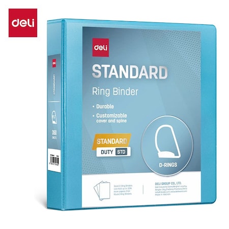 Deli Std Duty View Binder 1.5in, Letter, D-Ring, PVC-Free, Light Blue, 12PK CF568-LB