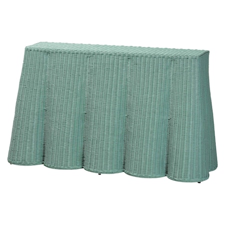Bali & Pari Palm Bohemian Seafoam Green Scallop Rattan Console Table 252-14103-ZORO