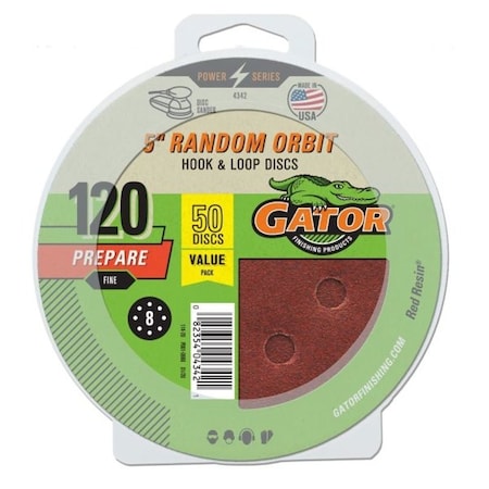 Gator Sanding Disc, 5 in Dia, 120 Grit, Fine, Aluminum Oxide Abrasive, Vented 4342