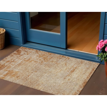Homeroots 3' X 5' Copper And Terra Cotta Abstract Washable Indoor Outdoor Area Rug 605578
