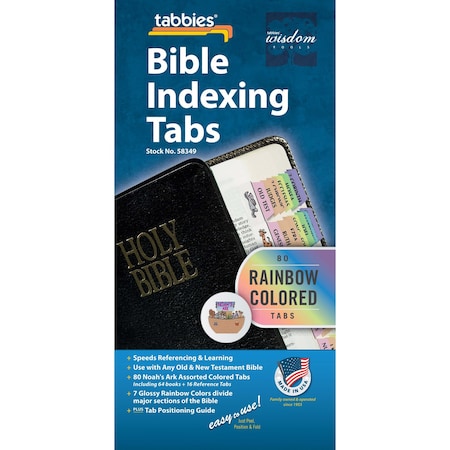 Tabbies BIBLE INDEXING TABS- NOAH'S ARK THEME OT & NT, 80 ASSTD TABS, 1"L-1/4" EXT, 10 PKS/BX, 10PK 58349
