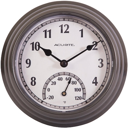 Acurite 8.5'' Dark Silver Gray Wall Clock/Thermometer 02413A3