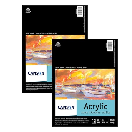 Canson Artist Series Acrylic Pad, Foldover Binding, 10 Sheet, 9x12 inch, 2PK C100511035
