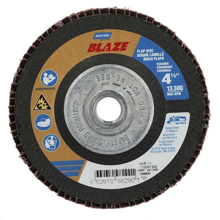 Norton Abrasives Flap Disc, Ceramic, Type 27, 4 1/2" dia 66261098290