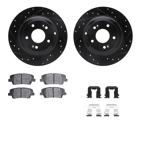Dynamic Friction Co DFC Rotors-Drilled & Slotted-Black w/ 5000 Advanced Brake Pads Incl Hdw 8512-03066