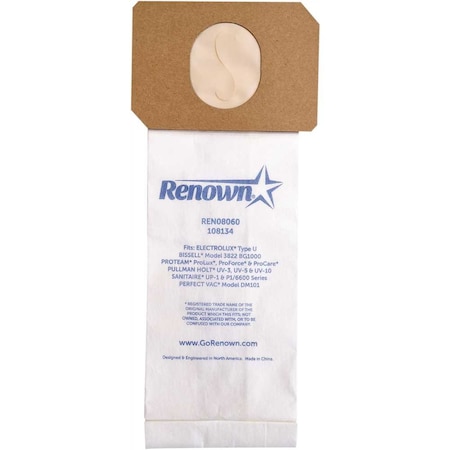 Renown Vacuum Bag for Electrolux U/ProTeam ProForce Equivalent To 248, 103483, 62100, 10PK PAP602