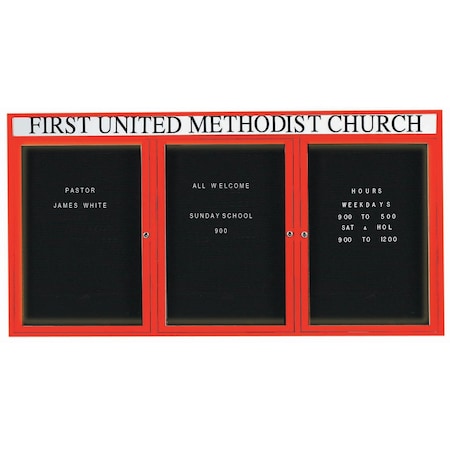 Aarco Illuminated Enclosed Letter Board Directory w/ Powder Coated Red Al Frame and Header, 36''Hx72''W ADC3672-3HIR
