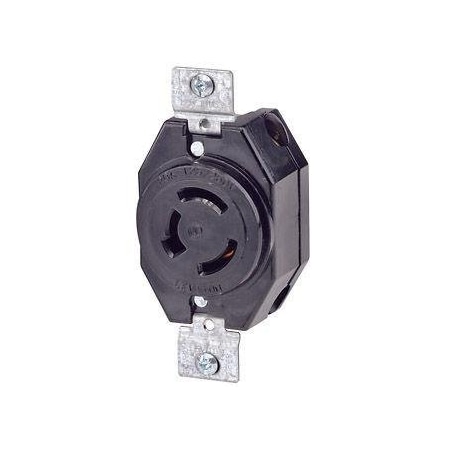 Leviton Flanged Locking Receptacle, Non-NEMA, 20 A, 125/250V AC, Single Phase, 3 Pole, Flush Mount, Black 7310-B