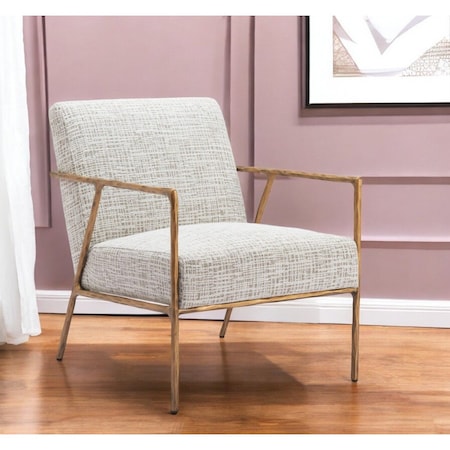 Homeroots 25" Beige And Gold Upholstered Arm Chair 556471