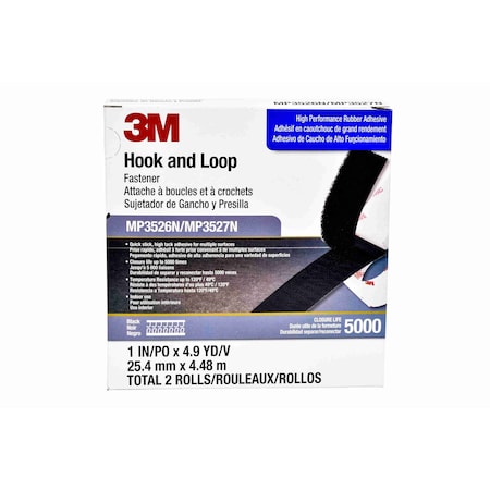 3M Reclosable Fastener, Rubber Adhesive, 15 ft, 1 in W, Black MP3526N/MP3527N