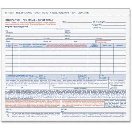 Tops Products TOPS, Hazardous Material Short Form, 7 X 8 1/2, Three-Part Carbonless, 250 Forms L3841