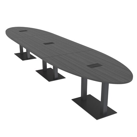 Skutchi Designs Oval Conference Table With Power, 48 in W, 192 in L, Grey HAR-OVL-48X192-DOU.BK-WA7949-EBLK