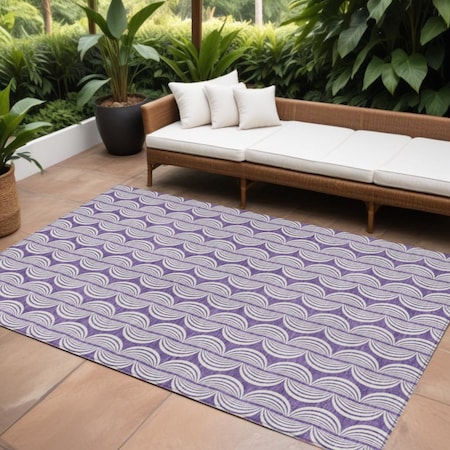 Homeroots 9' X 12' Purple And Ivory Ogee Washable Indoor Outdoor Area Rug 601600