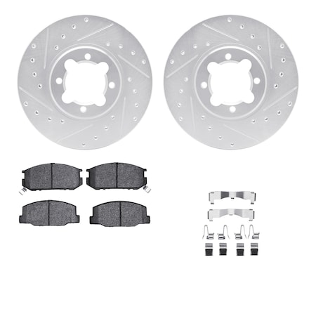 Dynamic Friction Co DFC Rotors-Drilled & Slotted-Silver w/ EURO 5000 Ceramic Brake Pads Incl Hdw 7612-76000
