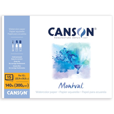 Canson Artist Series Montval Watercolor Block, Foldover Binding, 15 Sheet, 9x12 inch C100511063