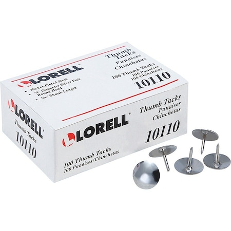 Lorell Thumb Tack, Silver, Round, PK100 LLR10110