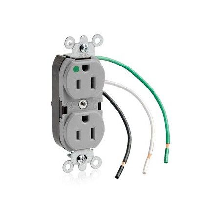 Leviton Heavy Duty Hospital Grade Duplex Receptacle, 15 Amp, 125 Volt 8200-LGY