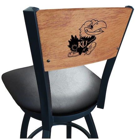 Holland Bar Stool Co 36" Blk Wrinkle Kansas Swivel Bar Stool, Laser Engraved Back L03836BWMedMplAKnsasUBlkVinyl