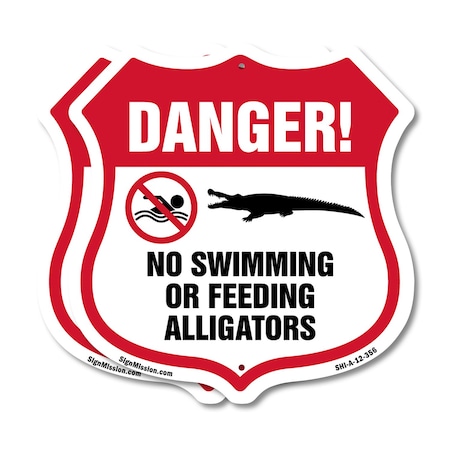 Signmission Alligator Warning Shield Sign Danger! No, 12 inch X 12 inch, Aluminum Metal Sign, 2PK SHI-A-2PACK-12-356