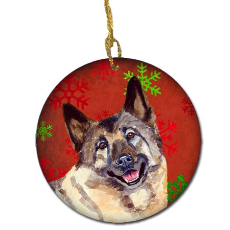 Carolines Treasures Norwegian Elkhound Red Snowflake Holiday Christmas Ceramic Ornament LH9353-CO1