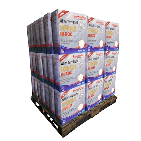 Supremeplus New White Terry Towel Cleaning Rags, 960 lbs. Pallet, 96 x 10 lbs.Compressed Box, 96PK SP-1681