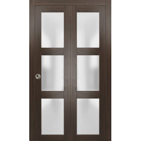 Sartodoors Sliding Closet Bi-fold Doors, Lucia 2552 Chocolate Ash with Frosted Glass, Sturdy Tracks Moldings LUCIA2552BF-CA-84 x 84 (2* 42x84)