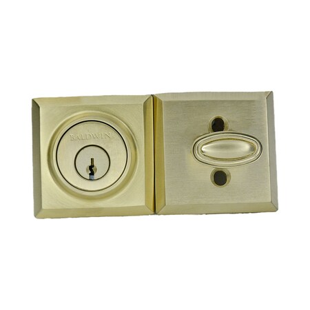 Baldwin Single Cylinder Traditional Square Deadbolt with 6AL Latch and Dual Strike Lifetime Satin Brass SCTSD044