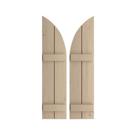 Ekena Millwork Knotty Pine 2 Board Joined Board-n-Batten w/Quarter Round Arch Top Faux Wood Shutters, 11W x 48H, PR SHUBJQ11X48KPPR