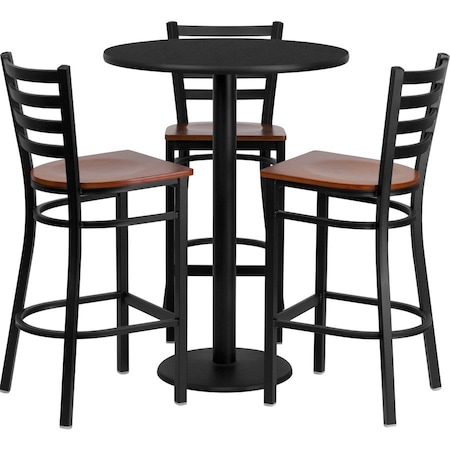 Flash Furniture Round Black Bar Table, X-Base w/Cherry Seats, 30" L, 30" W, 42" H, Laminate Top, Wood Grain MD-0013-GG