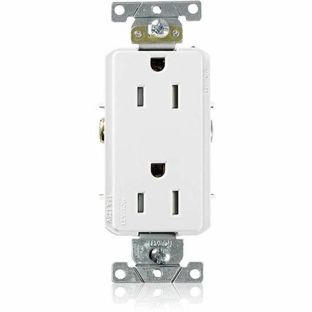Leviton Straight Blade Receptacle, 5-15R, 15 A, 125V AC, 2 Pole, 3 Wire, Flush Mount, Single, White TDR15-W