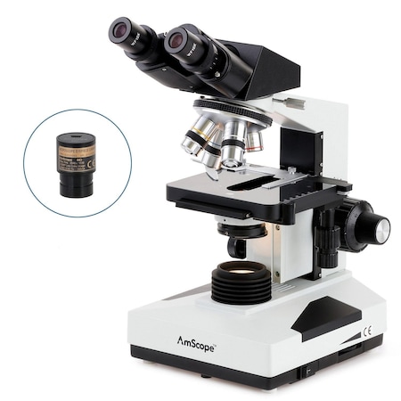 Amscope B490 Professional Biological Binocular Compound Microscope 40X-1000X w/20W Halogen, 3D Mechanical St B490-8M