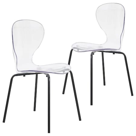 Leisuremod Modern Oyster Transparent Side Dining Side Chair with Black Base in Clear, 2PK OCB-17CL2