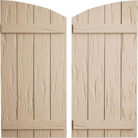 Ekena Millwork Pecky Cypress 4 Board Joined Board-n-Batten w/Elliptical Top Faux Wood Shutters, 22"W x 60"H SHUBJL22X60PCPR