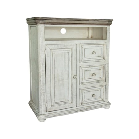 Homeroots 39" Off White Solid Wood Three Drawer Gentlemans Chest 524573