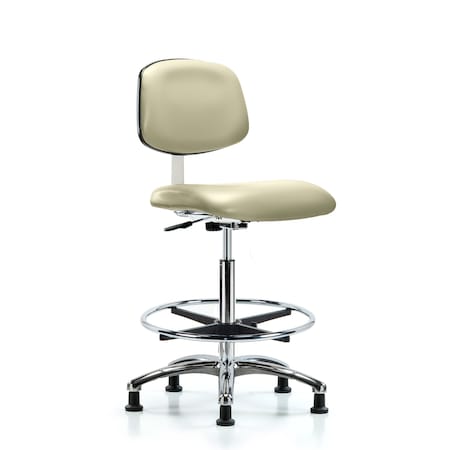 Blue Ridge Ergonomics Clean Room Chair Hi Ben Chair, Vin, Chrm, CF, Glds, Wht, CL10, 26" to 35-1/2" Height, Vinyl, Adobe White BR-CLR-VHBCH-CR-CF-RG-8501