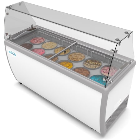 Koolmore 70 in. 12 Tub Ice Cream Dipping Cabinet Display Freezer with Sliding Glass Door and Sneeze Guard KM-ICD-71SD-FG