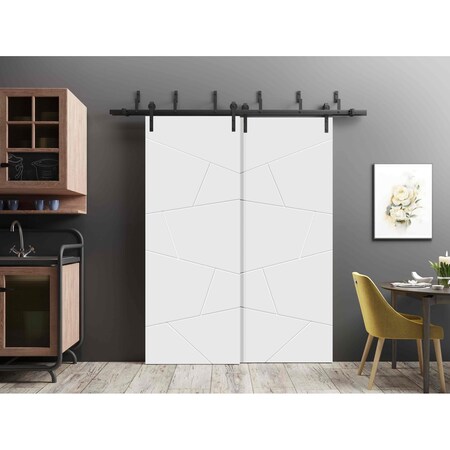 Sartodoors Barn Bypass Doors with 6.6ft Hardware Planum 0990 White 56x84 (2* 28x84) Solid Core Modern Interior PLANUM0990BBB-BEM-5684