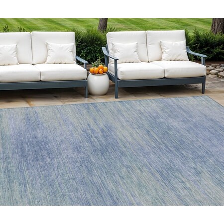 Homeroots 9' X 12' Denim Blue And Sky Blue Abstract Washable Indoor Outdoor Area Rug 587210