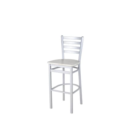Bfm Seating Lima Ladder Back Barstool - Antique Wash Relic Seat - Steel Frame - Silver Mist Finish 2160BAWR-SM