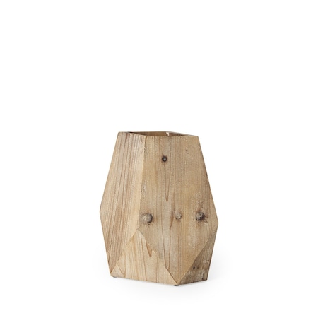Homeroots 11" Natural Abstract Cylinder Solid Wood Table Vase 397506