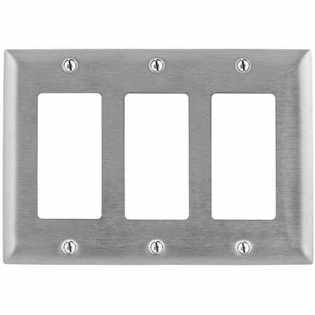 Hubbell Wiring Device-Kellems Rocker Wall Plates and Box Cover, Number of Gangs: 3 Stainless Steel, Brushed Finish, Silver SS263