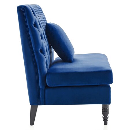 Homeroots 55in Navy Blue and Black Velvet Loveseat 724029