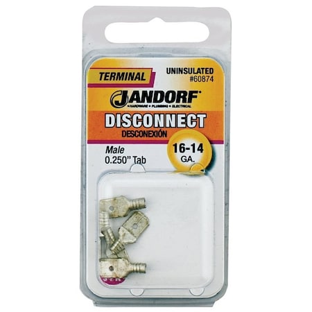 Jandorf Disconnect Terminal, 16 to 14 AWG Wire, Copper Contact, 5PK 60874