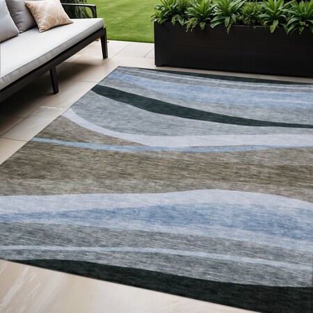 Homeroots 5' X 8' Brown Blue And Gray Abstract Washable Indoor Outdoor Area Rug 603672