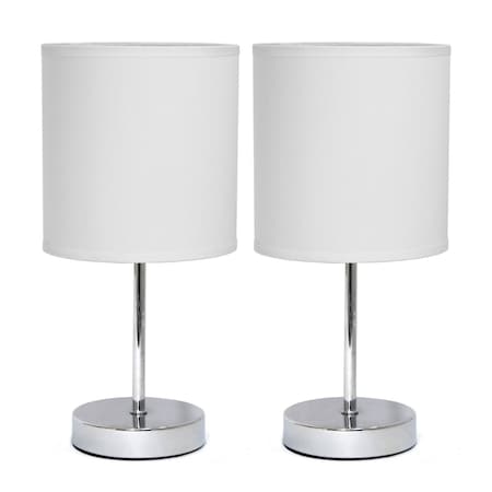 Homeroots Set of Two 12" Silver Metal Table Lamp With White Drum Shade 642874