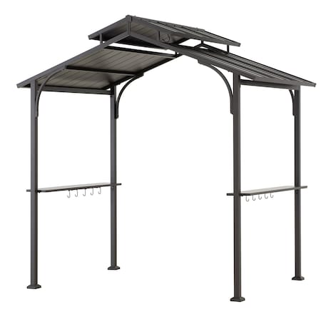 Sunjoy 5 ft. x 8 ft. Brown Steel 2-tier Grill Gazebo Hardtop A104002820