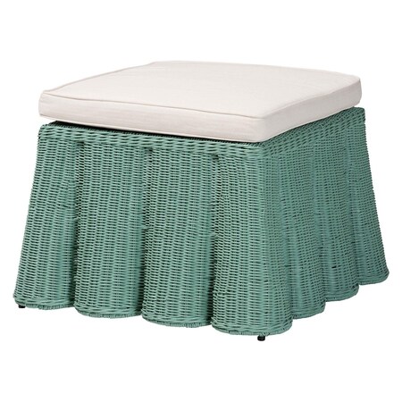 Bali & Pari Palm Bohemian Seafoam Green Scallop Rattan Ottoman 254-14104-ZORO