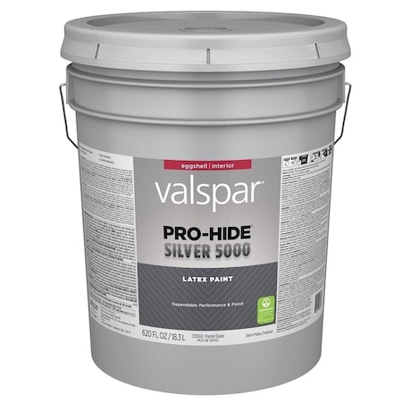 Valspar Pro-Hide Silver 5000 7300 Latex Paint, Water Base, Eggshell, Pastel Base, 5 gal 028.0072002.008