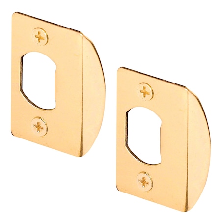 Defender Security Door Strike Plate, 2-1/4 in L, 1-7/16 in W, Steel, Brass Pair E 2232
